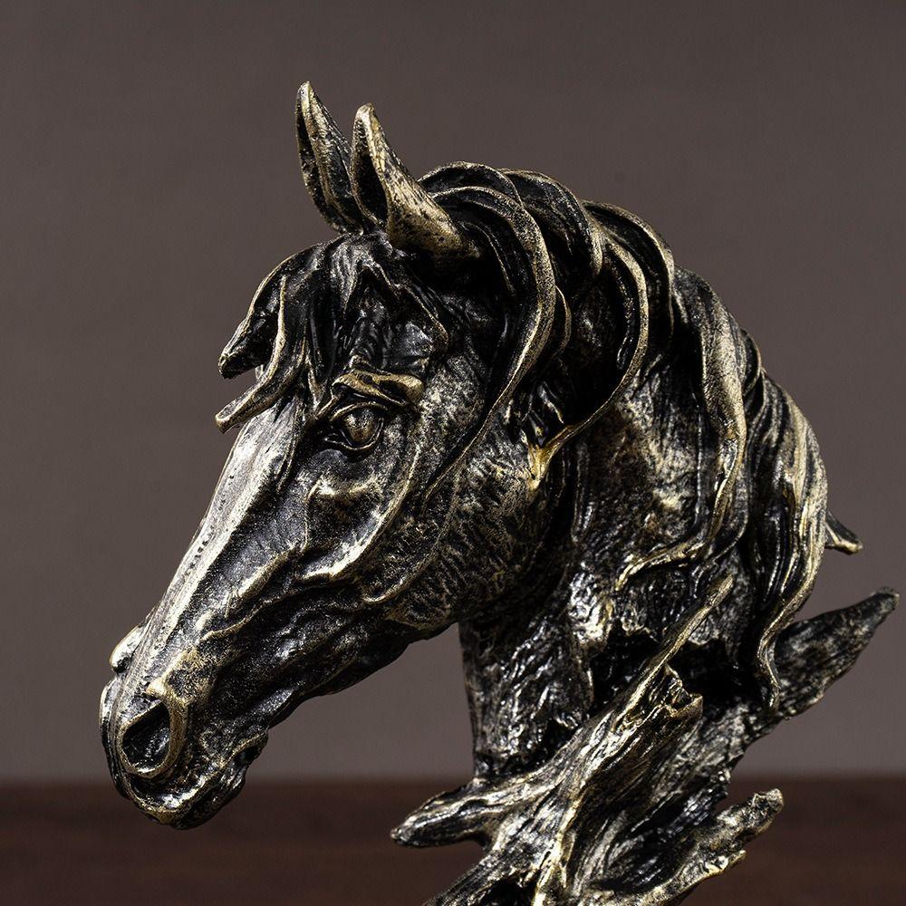 Resin Animal Sculpture Art Miniatures Figurine Micro Landscape Horse Head Statue  Bedroom