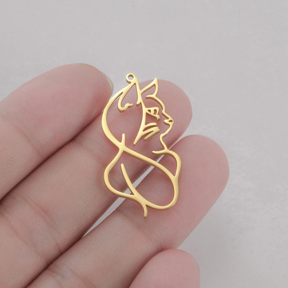 My Shape 5pcs Cat Charms Cute Animal Kitten Pendants DIY Necklace Earrings Keychains DIY Jewelry Making Stainless Steel Jewelry