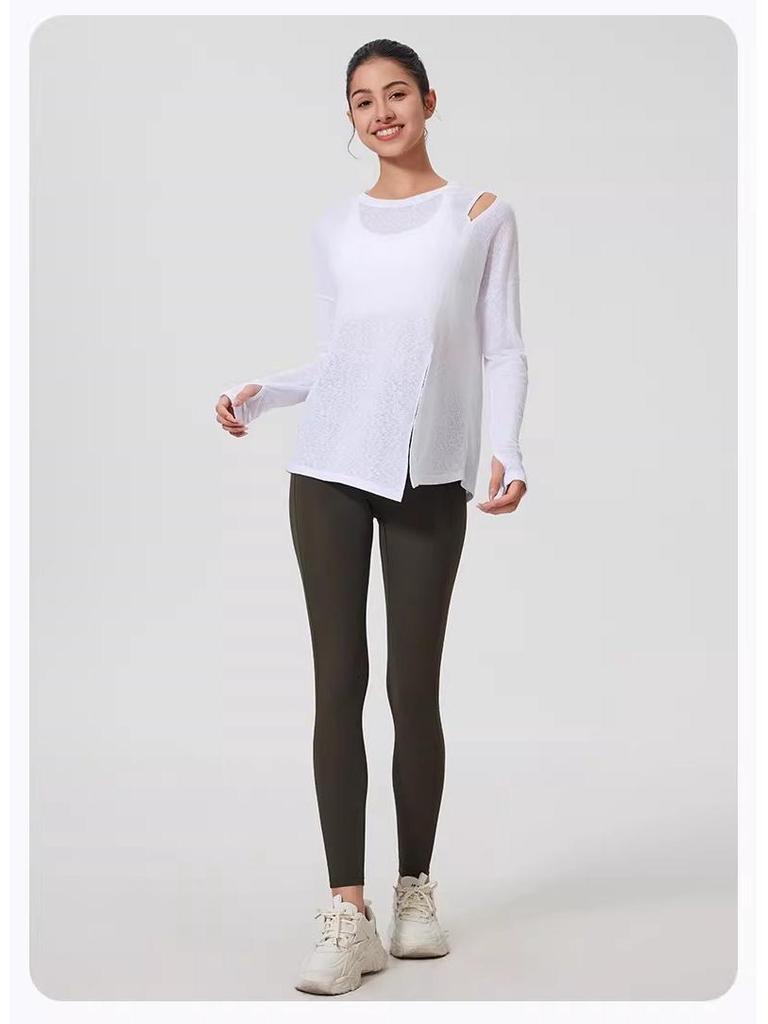 Women's Loose-Fit Breathable Sun Protection Yoga Top with Buttocks Coverage and Long Sleeves