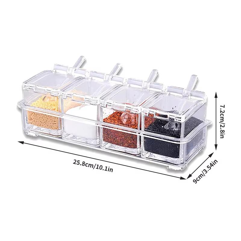4 Pieces Kitchen Clear Seasoning Box Storage Container Condiment Jars Acrylic Seasoning Box with Cover and Spoon