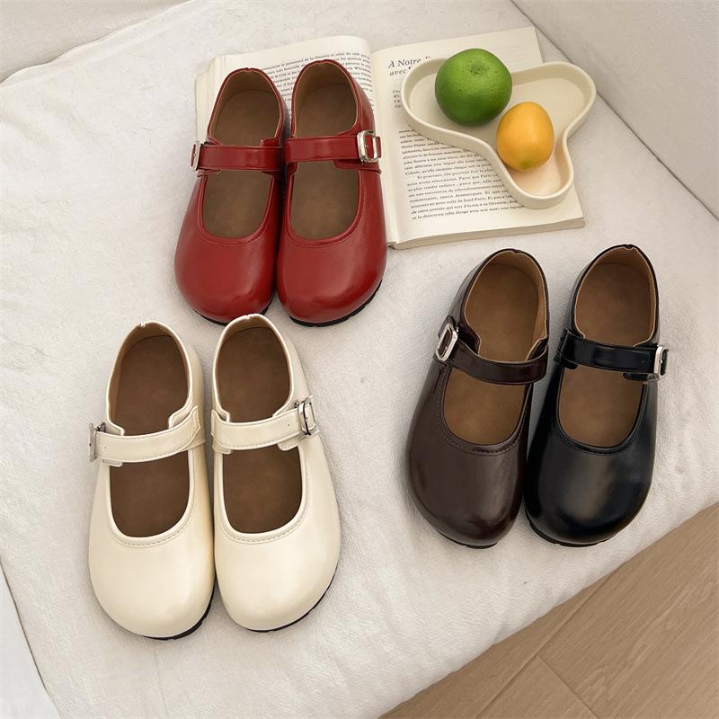 Red French Inner Height Increase Mary Jane Single Shoes Women's 2025 New Summer Versatile Round Head Shallow Mouth Soft Sole Beanie Shoes