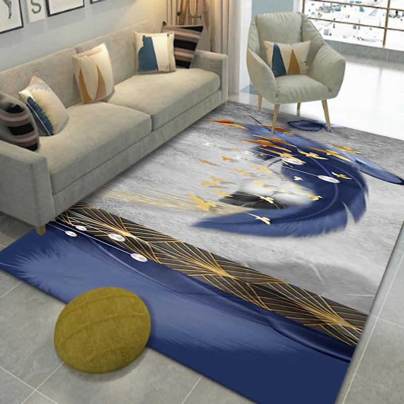 Household Sofa Floor Mat Feather Print Carpet Nordic Living Room Bedroom Geometric Rectangular Tea Table Floor Mat