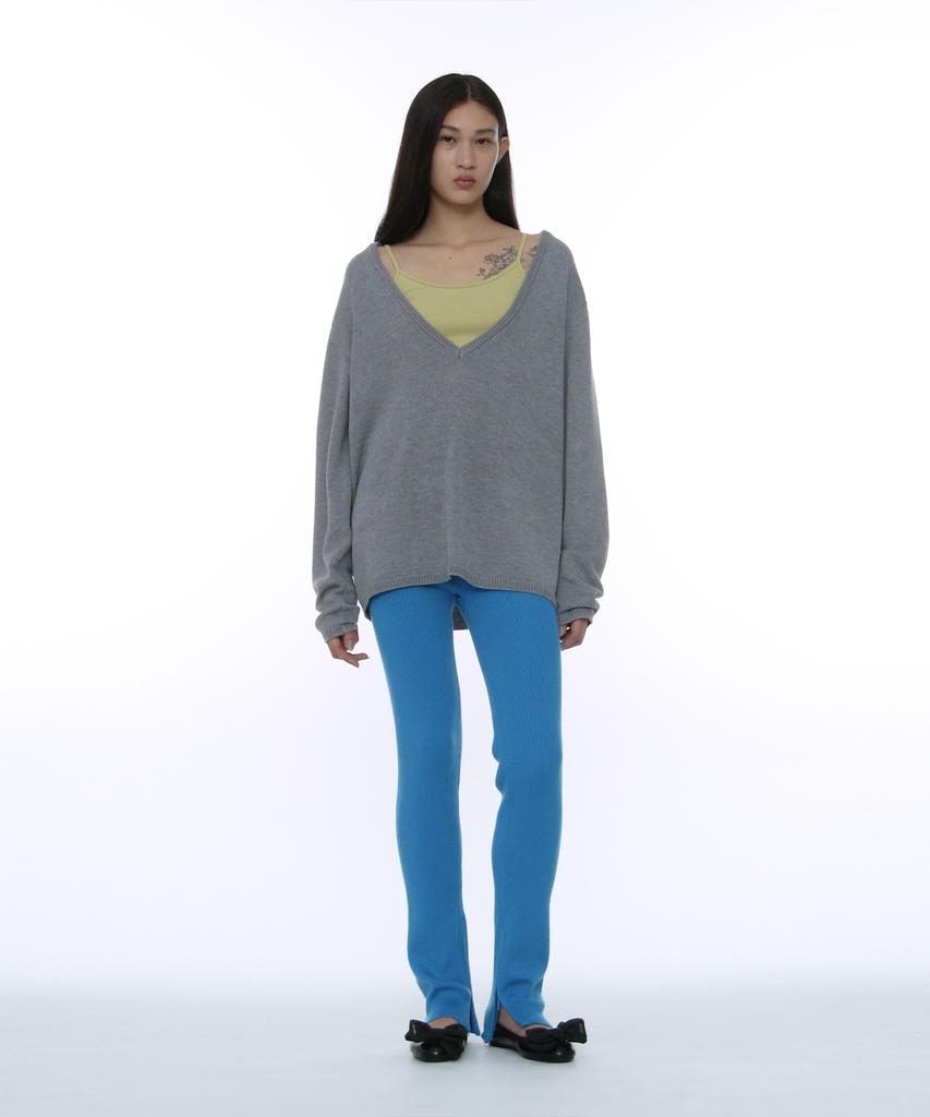 PARTIMENTO WOMEN Pwc Oversized Deep V-Neck Knit Top_Melange