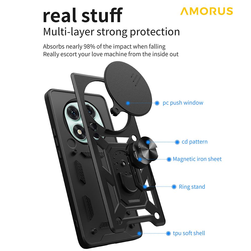 AMORUS For Xiaomi Redmi Note 14 Pro 5G/Poco X7 5G Case Kickstand PC+TPU Phone Cover with Camera Lens Slider
