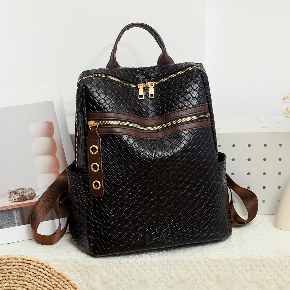 Contrast Backpack Women's Soft Leather Outdoor Travel Backpack