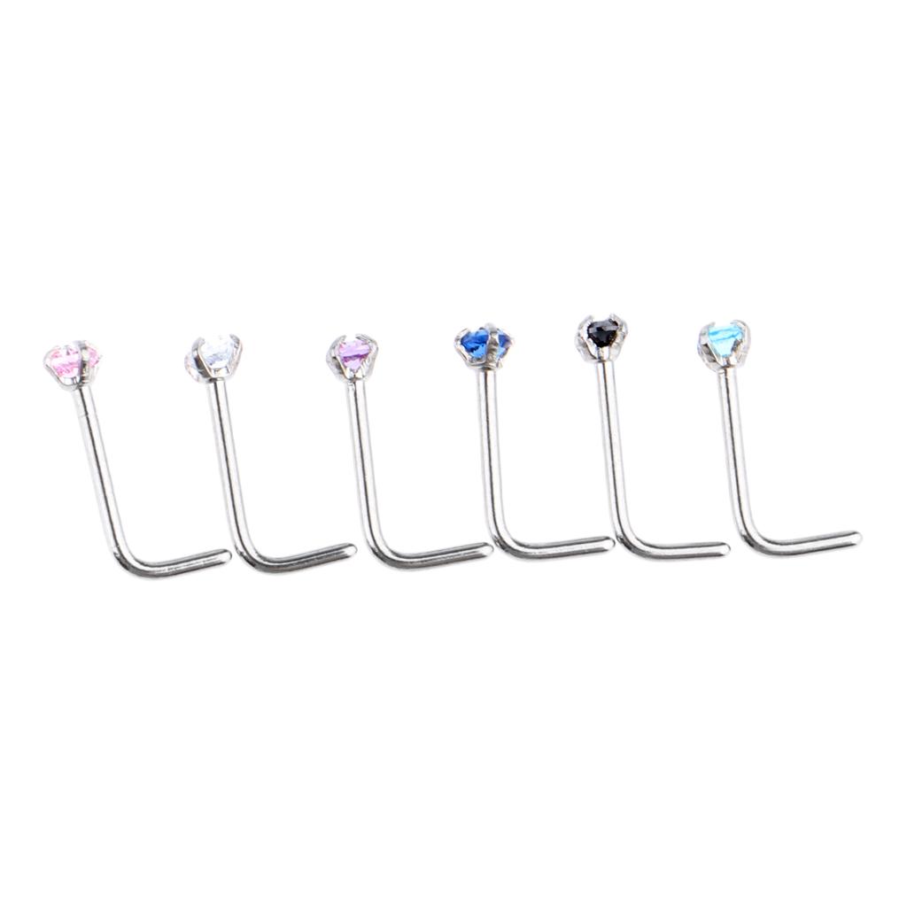 Buy 6 Pieces Stainless Steel L Shaped Nose Stud Rings Bar Body Piercing 20g at affordable prices