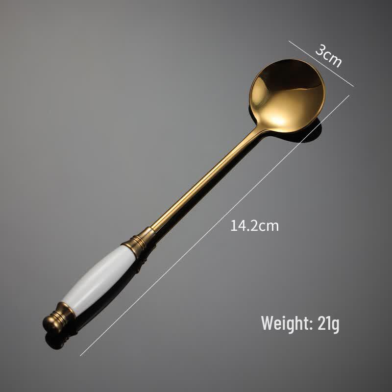 

QianXing European Retro Ceramic Handle Stainless Steel Spoons