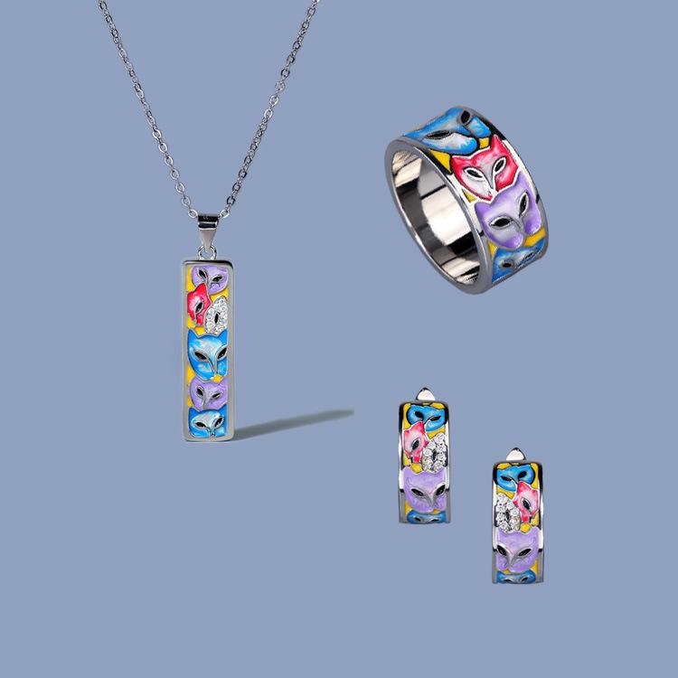

Gradient Enamel Fox Jewelry Set: Ring, Necklace & Earrings Ring Size 7