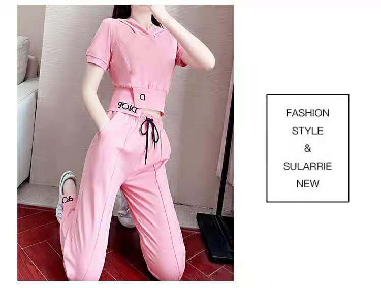 2023 Korean-Style Women's Casual Summer Two-Piece Set: Short Sleeve Top & Jogger Pants