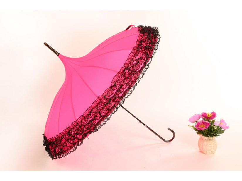 Baota 16-Rib Sun & Rain Bridal Photography Umbrella with Lace Trim and Curved Handle