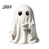 Resin Ghost Ornament Halloween Figurine, Spooky Cute Statue, Funny Creepy Retro Style Decor Tabletop for Home Shelf Party Haunted House Unique
