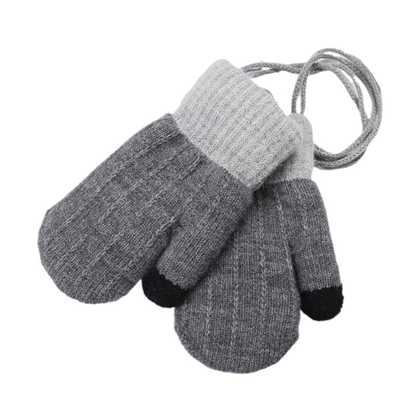 Детские вязаные варежки для малышей, перчатки на флисовой подкладке со шнурком, пушистые флисовые перчатки, зимние теплые перчатки, варежки с полными пальцами