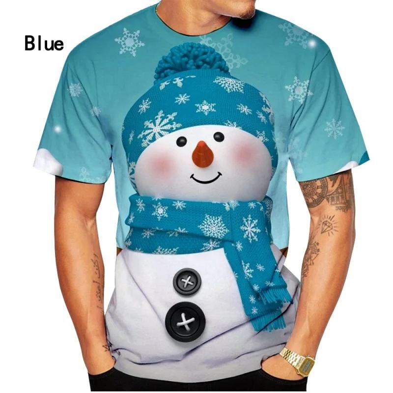 2025 New Fashion Men's T-shirt Christmas Snowman 3D-printed Casual Short Sleeve T-shirt