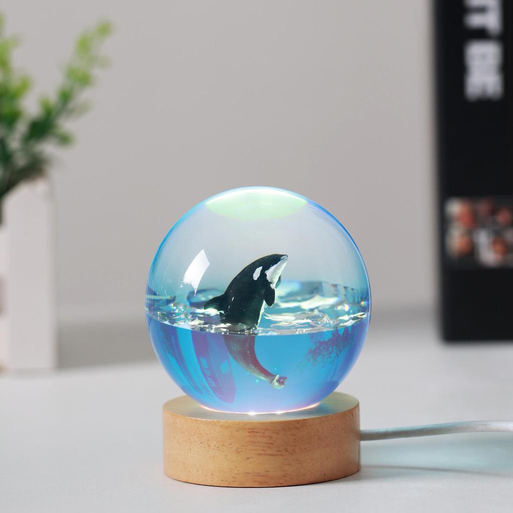 Ocean Whale Resin Crystal Ball Night Light Music Box – Ideal Birthday Gift for Kids & Friends