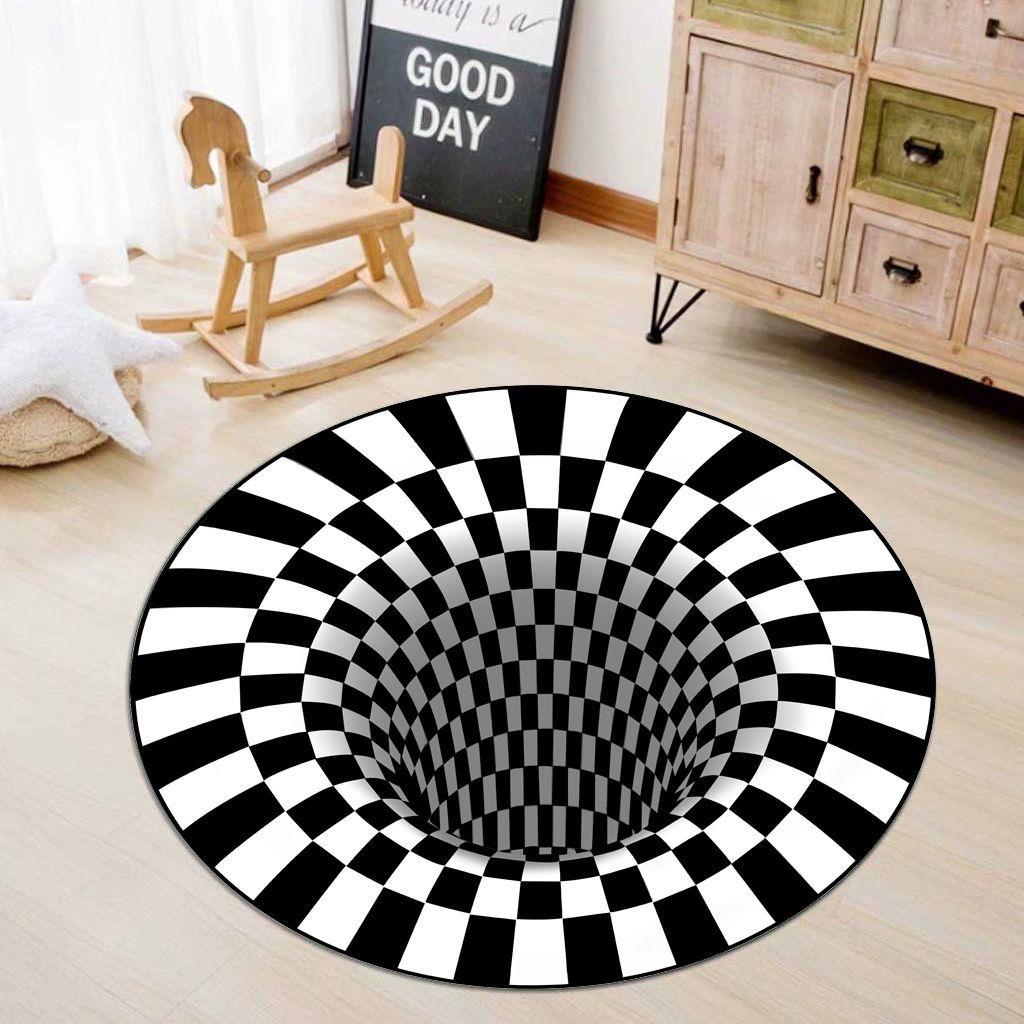 3D Vision Three-dimensional Round Home Floor Mat Trap Rug Washable Bedroom Decor Soft Carpet Anti-slip Carpets for Living Room