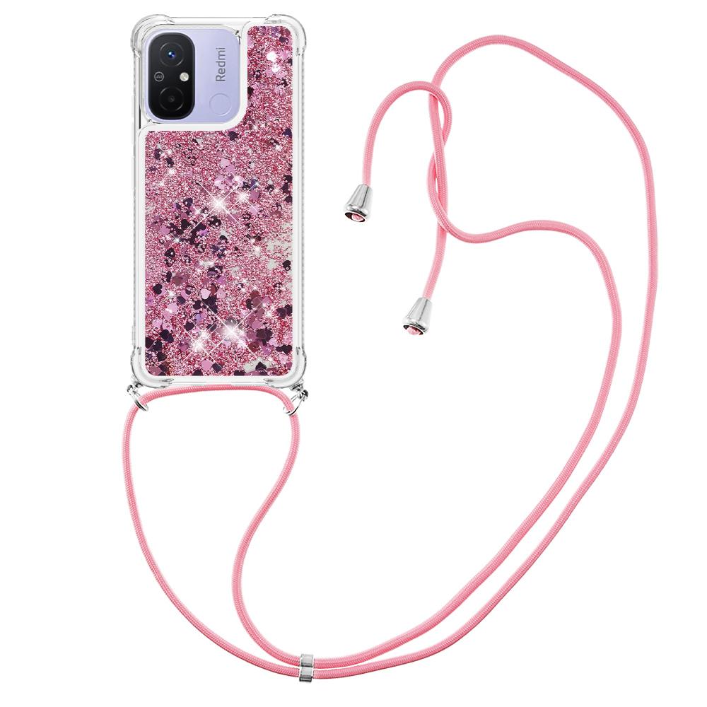 

For Xiaomi Redmi 12C 4G/11A 4G TPU Case Quicksand Design Phone Cover with Lanyard Rose Gold/Hearts