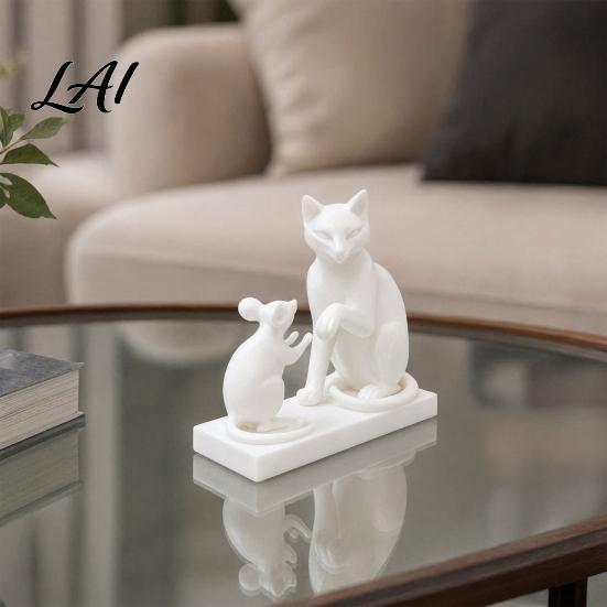 Cat Mouse Design 3D Printed Modern & Sculpture Minimalist Animal Interaction Desk Decor Matte Art Table Decor Collectible Figurine Stable