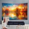 Sunrise Brilliant Lake View Oil Painting Tapestry Gradient Sea Boat Motif for Living Room Featured Wall Fabric Mural Decoration