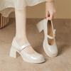 Mode Élégant Escarpins à Talons Hauts pour Femmes Mary Janes Chaussures Classiques Escarpins de Soirée Noir Blanc à Talons Épais Chaussures de Mariage Bureau pour Femmes