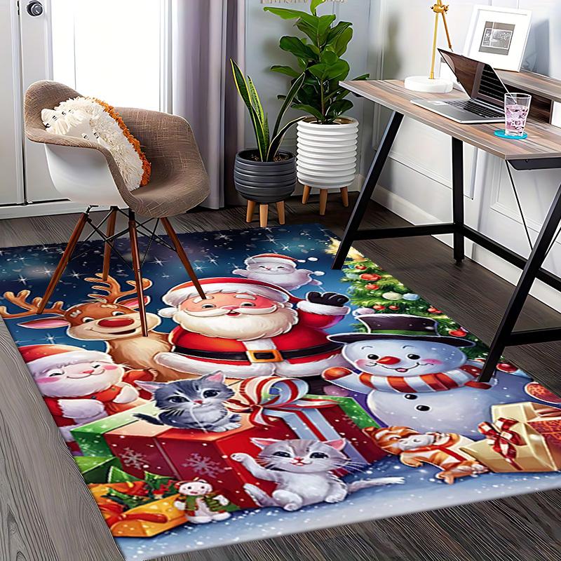 Christmas Santa Claus Reindeer Snowman Cat Chair Mat - Anime Cartoon Design, Non-Slip Carpet for Office, Home Decor, Living Room, Bedroom, Game Room &
