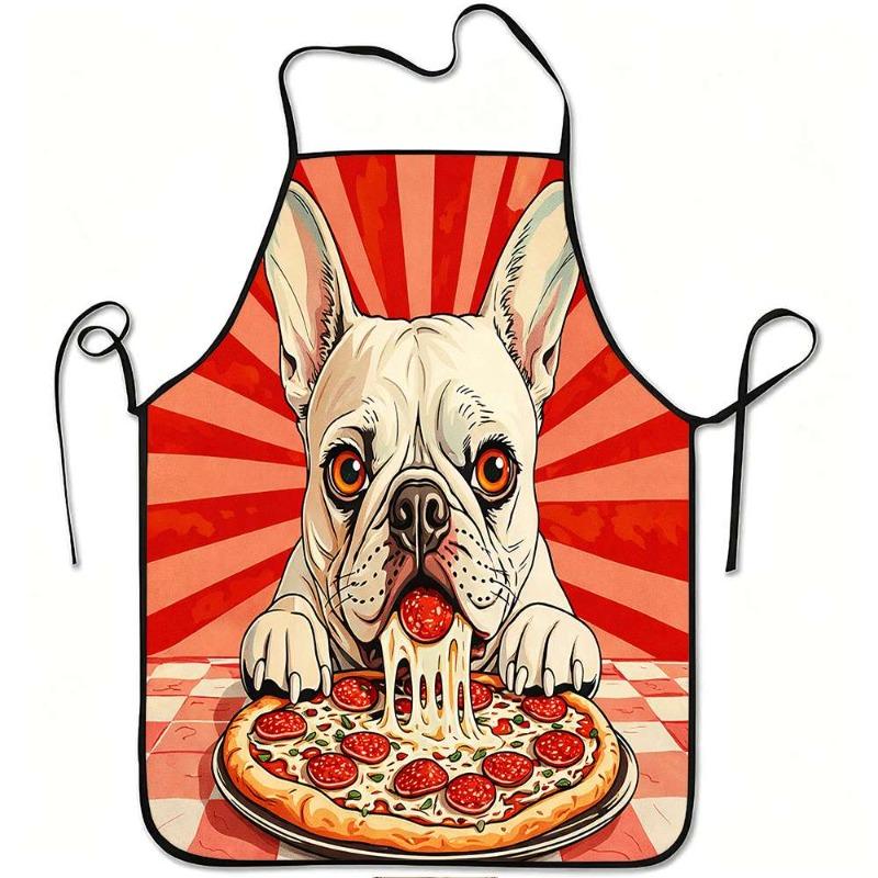 1pc, A Fun Apron Featuring a Bulldog Eating Pizza with an Adjustable Belt Is Perfect for Cooking In The Kitchen, Gardening, Frui