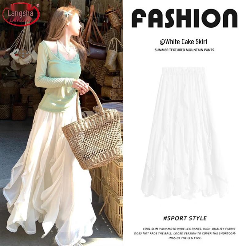 Ruffle High-Waist A-Line Midi Skirt L