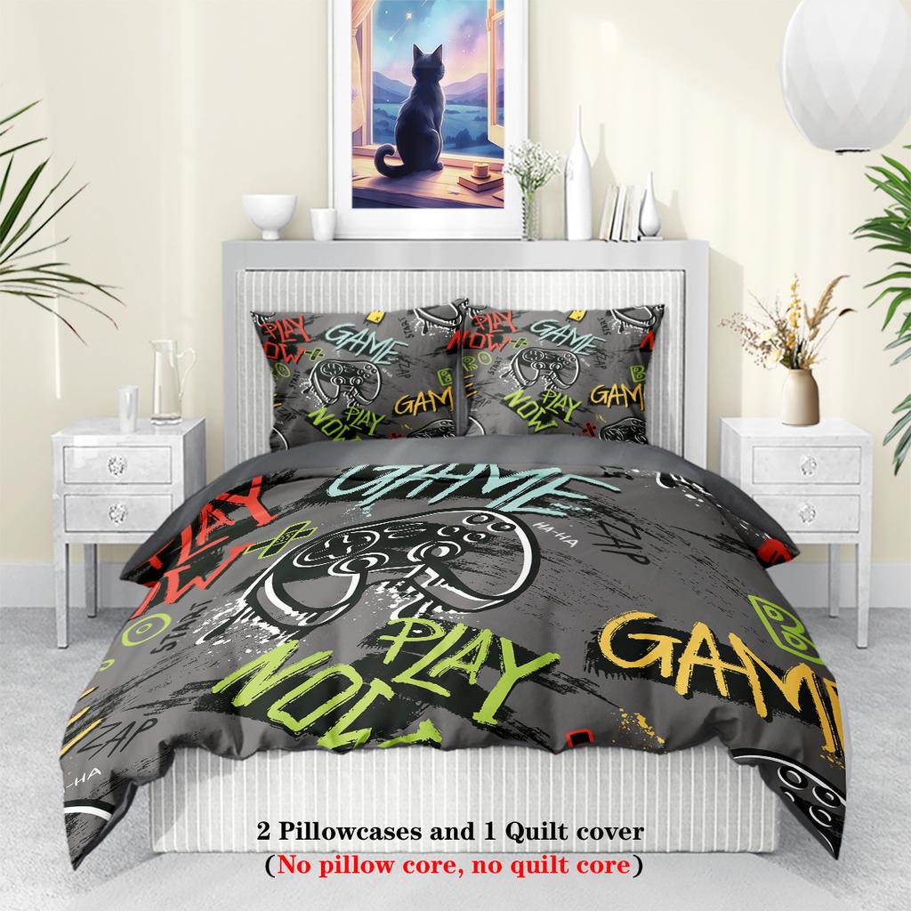 3pcs Game controller pattern printed Duvet cover set, soft, comfortable and breathable,bedroom,hotel,1*duvet cover+2*pillowcase