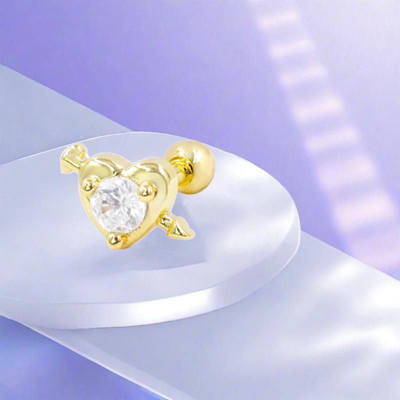 Gaibei European & American 3D Heart Ear Stud with Round Zircon Piercing Jewelry