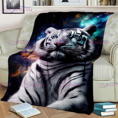 Tiger Roaring Animal Printed Oversized Flannel Sofa Bed Cover Soft and Hairy Blanket Warm Flannel Throw Blankets Office Gifts