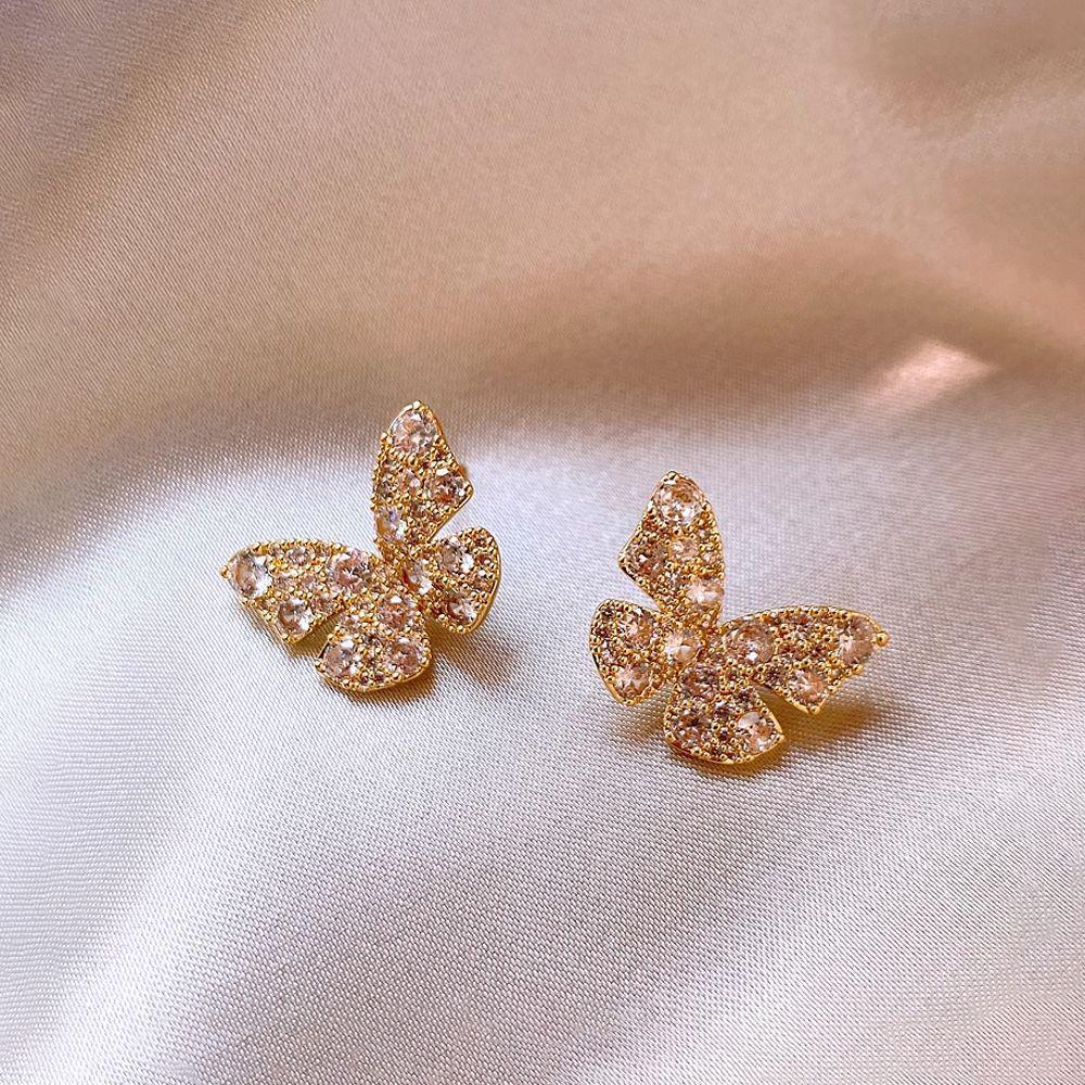 Elegant French Zirconia Butterfly Stud Earrings: Lightweight, Versatile, Luxury Accessory for Women