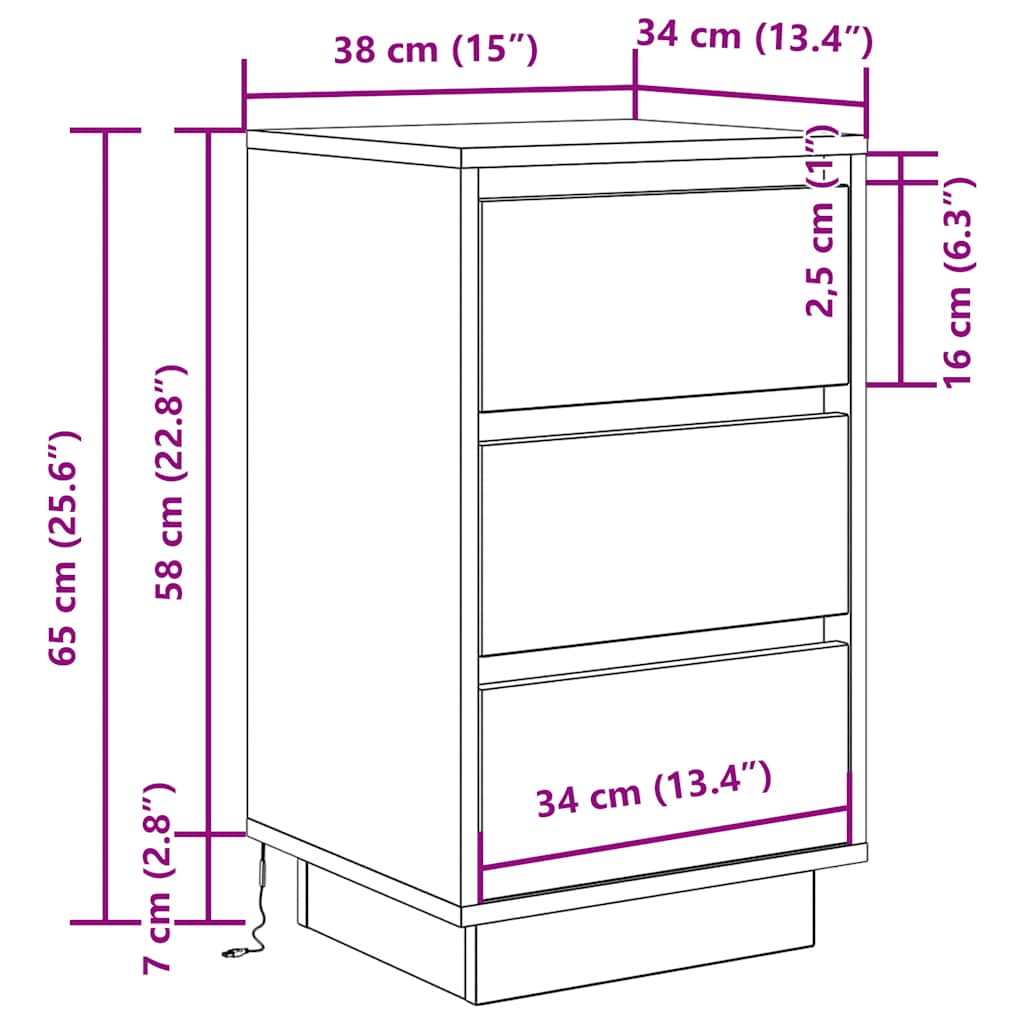 Nightstand with LED Lights Black 38x34x65 cm