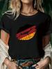 Retro Lips 2024 European Cup Graphic Crop T-shirt Women Summer Fashion Harajuku