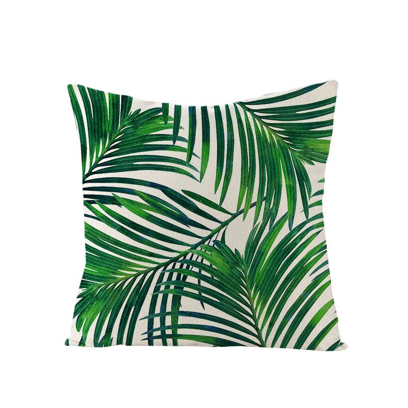 Tropical Green Leaf Linen Pillowcase - Nordic Style Sofa Cushion Cover