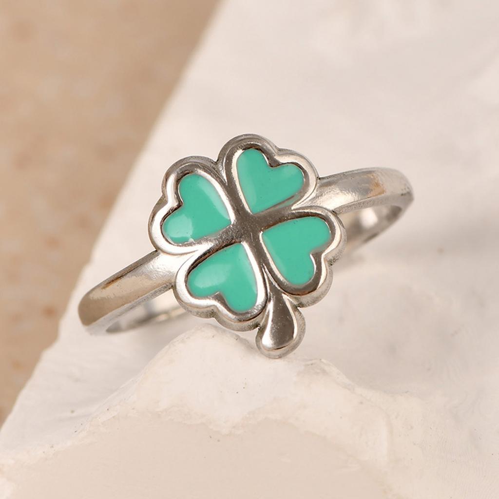 Women's Oil Pressure Ring Simple Fashion Stainless Steel Four-Leaf Clover Niche Temperament Opening Adjustable Ring