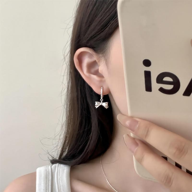 Elegant Sweet Bow Needle Back Stud Earrings for Women: Fashionable, Simple, and Versatile Hoop Style.