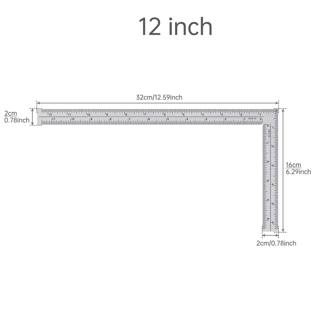 Stainless Steel 1.2mm L Shaped Ruler Double Imperial Scale Multi Size Heavy Duty Woodworking Decoration Engineering