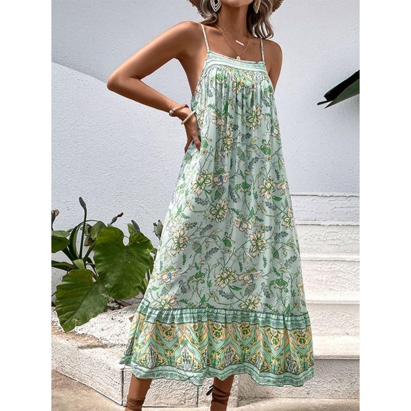 

Весенне-летний модный стиль Цифровой повседневный слинг Большая юбка Green S