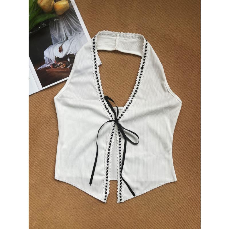 Verano Nueva Moda Sexy Chaleco de Punto Blanco con Tirantes Top Hueco para Mujer