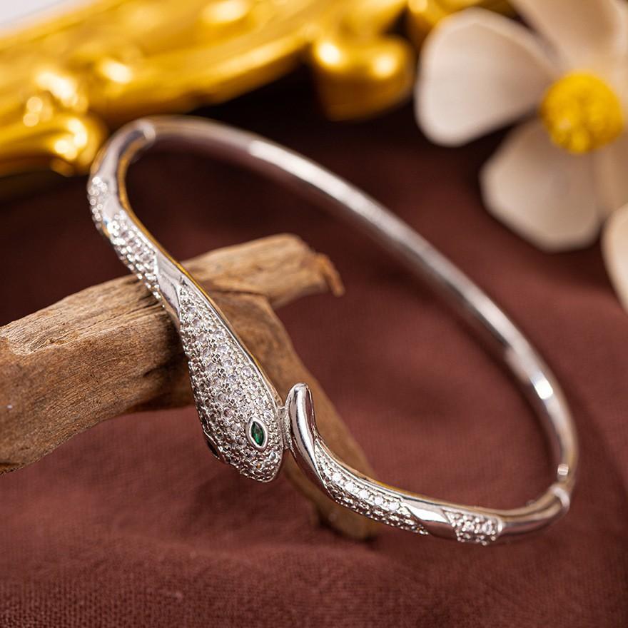 European American High-End Fashionable Light Luxury Gold Plated Snake-Shaped Open Zircon Cuff Bracelets Women New Cross-Border