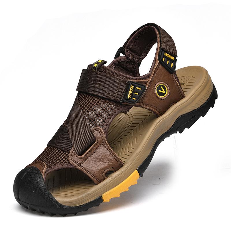 

FashionMen s Casual Leather Outdoor Shoes Handmade Beach Cool Sandals Hot Sale Mens Slip on Shoes 2024 Breathable Leisure Walk Sandals 46 коричневый