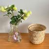 Bamboo Weaving Storage Basket Round Sturdy Fruit Basket Yellow Large Capacity Desktop Organizer Basket Sundries Organizer