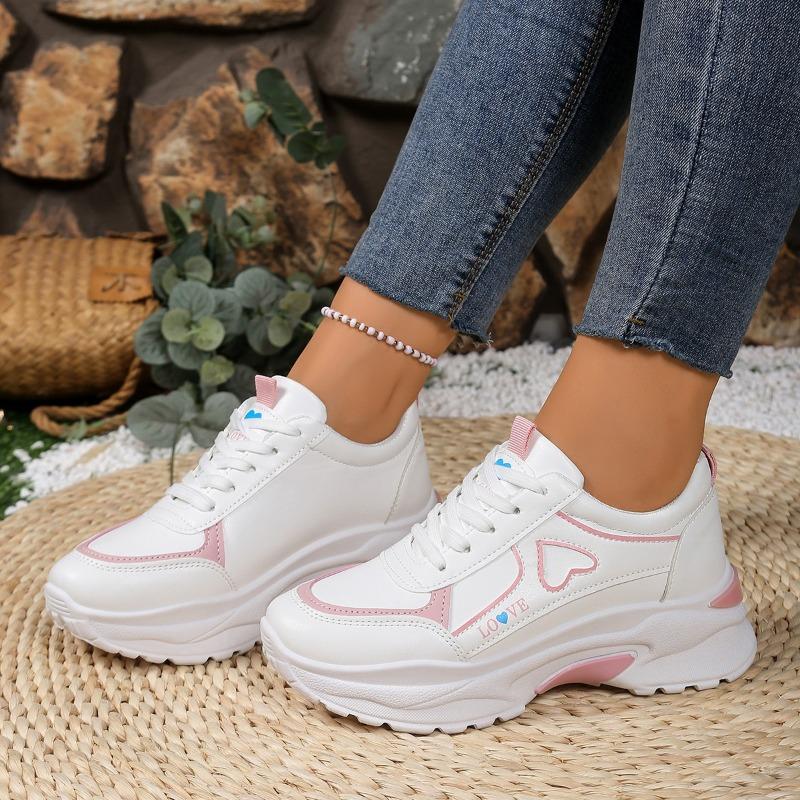New Women Shoes Heart-shaped Platform Sneakers Woman Walking Sports-shoes Breathable White Shoe Casual Woman Footwear