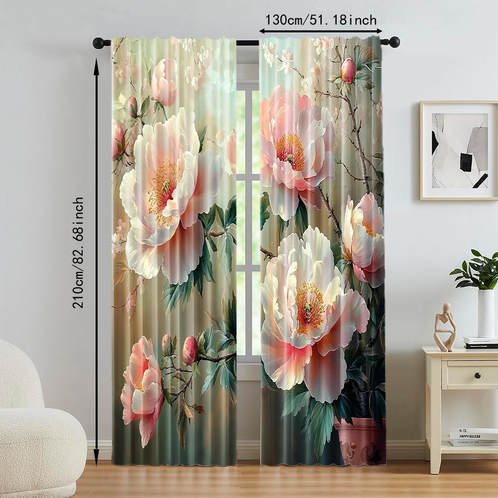2 pcs   versatile polyester transparent curtains for home decoration Pink & White Floral for use in bedrooms and living rooms