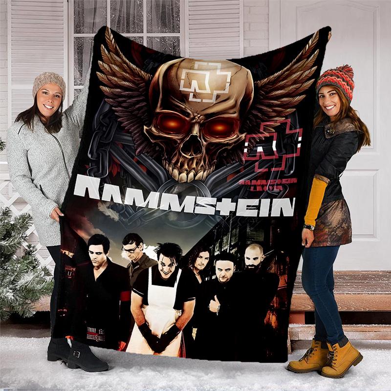 1pc Rammstein1 Theme Blanket - Digital Print, Polyester, Cozy for All Seasons, Perfect for Outdoor, Camping, and Travel