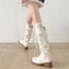 Weiße Retro High-End Plateau-Stiefel Damenstiefel 2025 neu Herbst mit Rock dünne Ritterstiefel