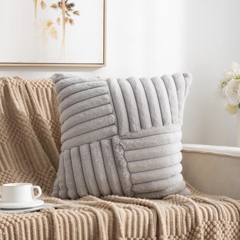 

Rabbit Velvet Large Striped Pillowcase Without Core Home Sofa Pillowcase Rabbit Hair Quilted Bedside Cushion Cover 45 * 45Cm (excluding pillow core)