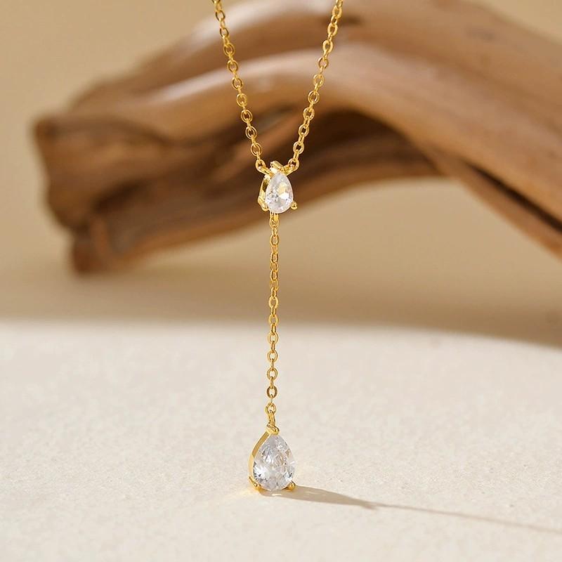 925 Sterling Silver Tassel Zircon Pendant Necklace for Women Simple Daily Wear Stackable Silver Necklace Party Gift