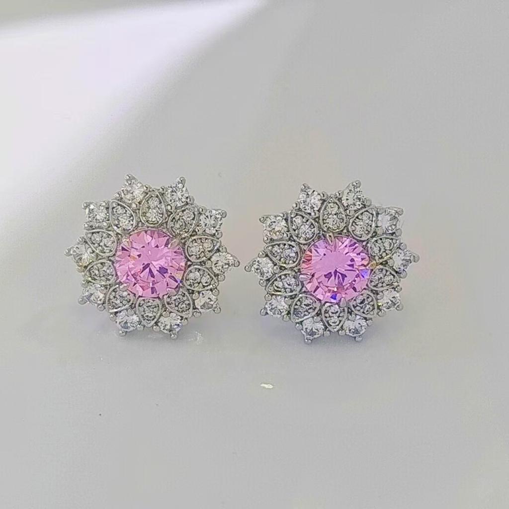Fashion snow pollen diamond zircon stud earrings women's sunflower zircon flower earrings light luxury luxury high-end