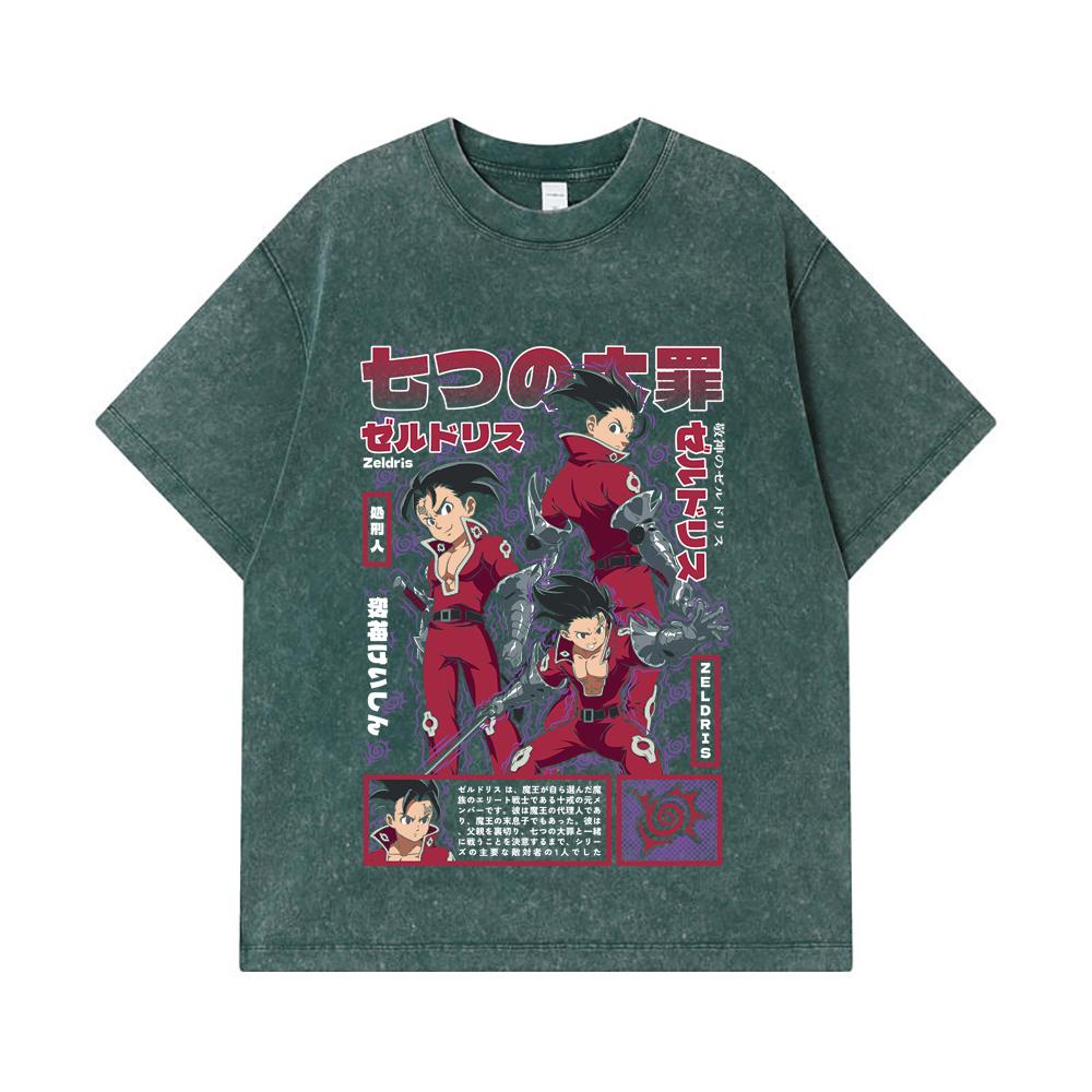 275 GSM Washed T-shirts 100% Cotton Seven Deadly Sins V10 Zeldris Print Unisex Heavy Cotton T Shirt