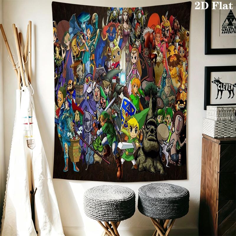 Zelda'S Epic Adventure Hero'S Journey Unfolded Tapestry Fashion Print Background Cloth Soft Background Cloth Background Wall Hanging Cloth